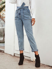 LIZAKOSHT  -  Tied Straight Leg Jeans with Pockets
