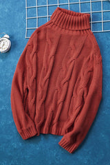 LIZAKOSHT - Cable-Knit Turtleneck Dropped Shoulder Sweater