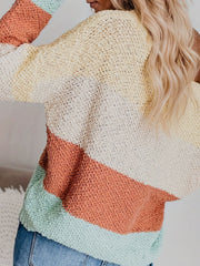 LIZAKOSHT - Color Block Round Neck Long Sleeve Sweater