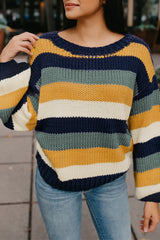 LIZAKOSHT - Color Block Round Neck Dropped Shoulder Sweater