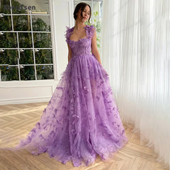 3D Butterfly Tulle Prom Dresses for Women 2024 Lace Applique Princess Long Ball Gown with Slit Graduation School Party Gown