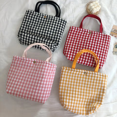 LIZAKOSHT - Lattice Samll Lunch Bag For Women Bento Cooler Bags Plaid Breakfast Food Box Portable Kids Picnic Travel Mult Food Bag