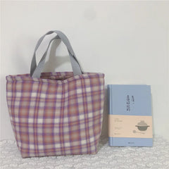 LIZAKOSHT - Women Plaid Lunch Bag Portable Canvas Food Picnic Travel Convenient Women Handbag Lattice Tote Cold Bales Thermal Lunch Box