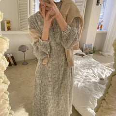 LIZAKOSHT - Women's Spring Summer Floral Print Casual Midi Dress Long Sleeve Elegant Slim Maxi Vestidos Female Fashion Party Clothes