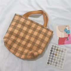 LIZAKOSHT - Women Plaid Lunch Bag Portable Canvas Food Picnic Travel Convenient Women Handbag Lattice Tote Cold Bales Thermal Lunch Box