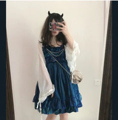 LIZAKOSHT  -  Princess tea party kawaii girl gothic loli Ruffle cosplay jsk vintage cute lace bowknot  high waist Retror jsk Lolita cos loli