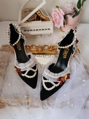 LIZAKOSHT - Lolita black flower feast French palace vintage Chinese style high heels kawaii shoes cosplay loli women shoes princess kawaii
