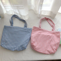 LIZAKOSHT - Fashion Cotton Plaid Shoulder Bag Daily Environmental Durable Cloth Reusable Shopping Tote Women Travel Handbag