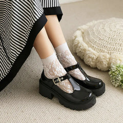 LIZAKOSHT - Shallow Mouth Round Toe Shoes Woman Flats Elegant Oxfords Clogs Platform Casual Female Sneakers Dress Leather Creepers PU High L