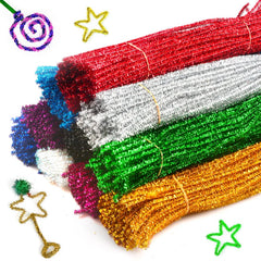 100pcs Glitter Chenille Stems Pipe Cleaners Plush Tinsel Stems Wired Sticks Kids Educational DIY Craft Supplies Toys Craft