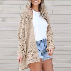 LIZAKOSHT - Women's Hollow Out Open Front Cardigan Sweater, Casual Comfort Loose Long Sleeve Knit Cardigans for Daily Wear, Cardigan for Women, Ladies Longsleeves Knitwear Clothes