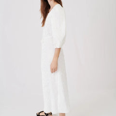 LIZAKOSHT  -  White Floral Embroidery Lace Dresses Women Robe Vintage Cotton V neck Autumn Maxi Dress Party Bohemian Vestidos