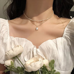 Lizakosht New Fashion Kpop Pearl Choker Necklace Cute Double Layer Chain Pendant For Women Jewelry Girl Gift