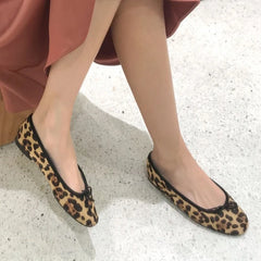 LIZAKOSHT - leopard flock single shoes woman bow-tied shallow loafers new comfort slip on lazy moccasins leisure round toe ballet flat shoes