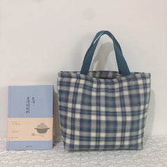 LIZAKOSHT - Women Plaid Lunch Bag Portable Canvas Food Picnic Travel Convenient Women Handbag Lattice Tote Cold Bales Thermal Lunch Box