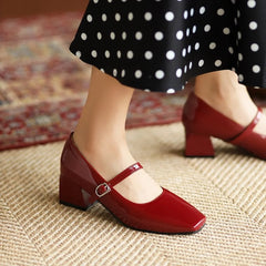 LIZAKOSHT  -   Women's Buckle Mary Jane Pumps Patent Leather Block Heel Shoes Creepers Black Red Yellow Blue Plus Oversize 34-52   2023