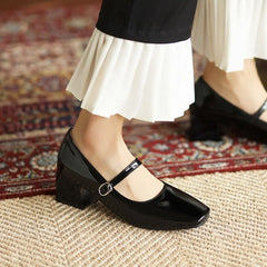 LIZAKOSHT  -   Women's Buckle Mary Jane Pumps Patent Leather Block Heel Shoes Creepers Black Red Yellow Blue Plus Oversize 34-52   2023