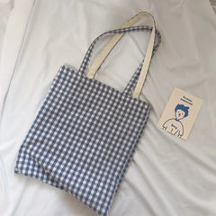 LIZAKOSHT - Women Cloth Eco Bag Korean Canvas Shoulder Large Shopping Bags Plaid Ladies Pouch Girls Book Handbags Bolsa Feminina Bolsa Tela