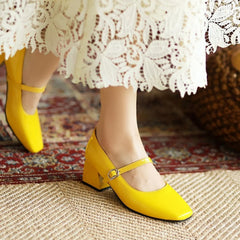 LIZAKOSHT  -   Women's Buckle Mary Jane Pumps Patent Leather Block Heel Shoes Creepers Black Red Yellow Blue Plus Oversize 34-52   2023