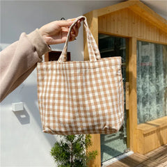 LIZAKOSHT - Portable Cotton Hemp Plaid Lunch Bag For Women Japanese Kids Bento Bags Breakfast Food Box Picnic Travel Small Tote Pouch