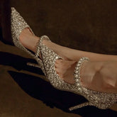 LIZAKOSHT Luxury Brand Women Rhinestone Pumps Pointed Toe Heel String Bead Wedding Shoes Women Elegant Design High Heels Ladies Pumps