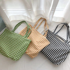 LIZAKOSHT - Fashion Cotton Plaid Shoulder Bag Daily Environmental Durable Cloth Reusable Shopping Tote Women Travel Handbag