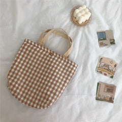 LIZAKOSHT - Lattice Samll Lunch Bag For Women Bento Cooler Bags Plaid Breakfast Food Box Portable Kids Picnic Travel Mult Food Bag