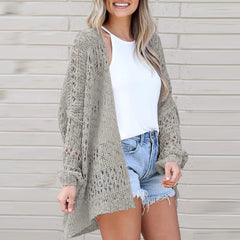 LIZAKOSHT - Women's Hollow Out Open Front Cardigan Sweater, Casual Comfort Loose Long Sleeve Knit Cardigans for Daily Wear, Cardigan for Women, Ladies Longsleeves Knitwear Clothes