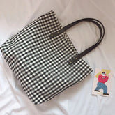 LIZAKOSHT - Korean Vintage Plaid Women Large Capacity Big Tote Cotton Fabric Eco Book Reusable Shoulder Bags Casual Girl Travel Handbag