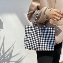 LIZAKOSHT - Portable Cotton Hemp Plaid Lunch Bag For Women Japanese Kids Bento Bags Breakfast Food Box Picnic Travel Small Tote Pouch