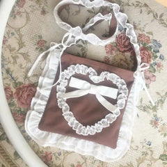 LIZAKOSHT - Japanese Lolita Soft Girl Folds Ruffled Lovely Peach Heart Bowknot Canvas Messenger Bag Campus Student Style Kawaii Girl Bag