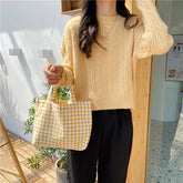 LIZAKOSHT - Portable Cotton Hemp Plaid Lunch Bag For Women Japanese Kids Bento Bags Breakfast Food Box Picnic Travel Small Tote Pouch