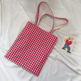 LIZAKOSHT - Women Cloth Eco Bag Korean Canvas Shoulder Large Shopping Bags Plaid Ladies Pouch Girls Book Handbags Bolsa Feminina Bolsa Tela