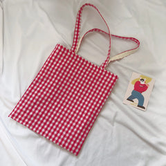 LIZAKOSHT - Women Cloth Eco Bag Korean Canvas Shoulder Large Shopping Bags Plaid Ladies Pouch Girls Book Handbags Bolsa Feminina Bolsa Tela