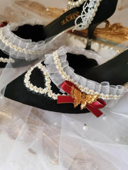 LIZAKOSHT - Lolita black flower feast French palace vintage Chinese style high heels kawaii shoes cosplay loli women shoes princess kawaii