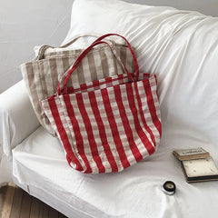 LIZAKOSHT - Women Cotton Stripes Shoulder Bag Large Capacity Shoulder Bag Ladies Casual Shopping Handbag