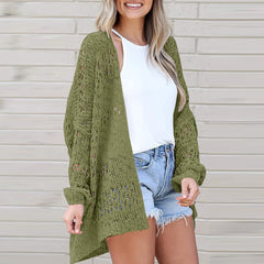 LIZAKOSHT - Women's Hollow Out Open Front Cardigan Sweater, Casual Comfort Loose Long Sleeve Knit Cardigans for Daily Wear, Cardigan for Women, Ladies Longsleeves Knitwear Clothes