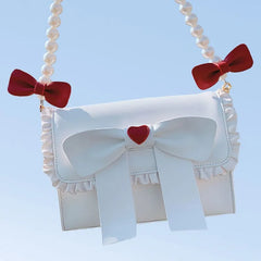 LIZAKOSHT - Sweet Lolita Shoulder Bag Jk Bag Detachable Pearl Chain Messenger Kawaii Girl Bag Soft Sister Daily Cosplay Loli