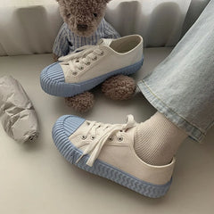 LIZAKOSHT - Luxury Fashion Sneakers Women Retro Flats Shoes Woman Canvas Lace-Up Solid Shallow Woman Vulcanize Shoes Platform Sneakers