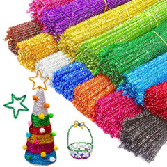 100pcs Glitter Chenille Stems Pipe Cleaners Plush Tinsel Stems Wired Sticks Kids Educational DIY Craft Supplies Toys Craft
