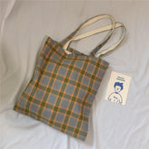 LIZAKOSHT - Women Lattice Cloth Shoulder Bag Cotton Large Capacity Plaid Daily Shopping Thick Book Bags Girls School Shopper Tote
