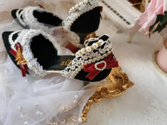 LIZAKOSHT - Lolita black flower feast French palace vintage Chinese style high heels kawaii shoes cosplay loli women shoes princess kawaii