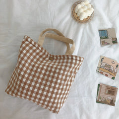 LIZAKOSHT - Lattice Samll Lunch Bag For Women Bento Cooler Bags Plaid Breakfast Food Box Portable Kids Picnic Travel Mult Food Bag