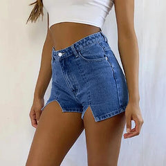 LIZAKOSHT - High Waisted Jeans for Women Elastic Shorts Woman Jeans Blue Denim Zipper Pockets Casual Missnight