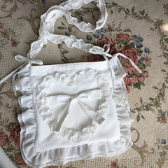 LIZAKOSHT - Japanese Lolita Soft Girl Folds Ruffled Lovely Peach Heart Bowknot Canvas Messenger Bag Campus Student Style Kawaii Girl Bag