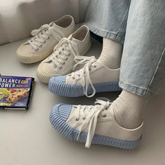 LIZAKOSHT - Luxury Fashion Sneakers Women Retro Flats Shoes Woman Canvas Lace-Up Solid Shallow Woman Vulcanize Shoes Platform Sneakers