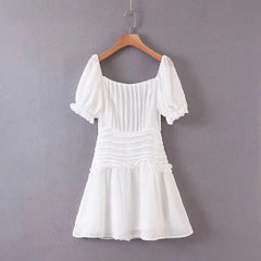LIZAKOSHT  -  white mini dress women vintage short Puff Sleeve Cotton sexy backless lace up elegant ladies dresses summer vestidos
