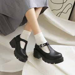 LIZAKOSHT - Shallow Mouth Round Toe Shoes Woman Flats Elegant Oxfords Clogs Platform Casual Female Sneakers Dress Leather Creepers PU High L