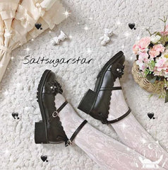 LIZAKOSHT  -  vintage round head thick heel women shoes cute bowknot lace ruffle kawaii shoes loli cosplay Japanese sweet student lolita shoes