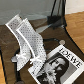 LIZAKOSHT - Fashion Women Ankle Boots Pointed Toe Short Botas Pointed Toe Bow Design Thin Low Heels Back Zipper Fashion Boots Air Mesh Boots